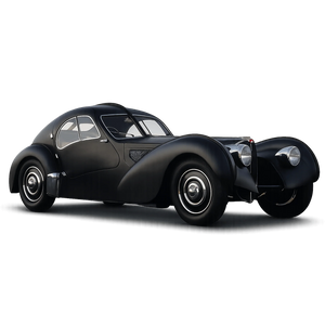 Norev Modellauto Bugatti Type 57 SC Atlantic (1937) in Schwarz, Maßstab 1:12, elegante Art-Déco-Karosserie mit charakteristischer Rückennaht, freigestellt auf weißem Hintergrund