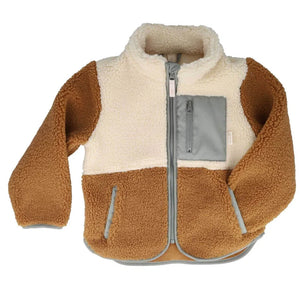 maximo MINI-Sherpa-Jacke im Colourblocking-Design – braun
