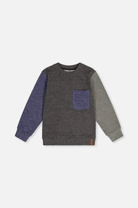 Colorblock-Top aus gebürstetem Jersey mit Brusttasche in Beluga (Grau-Braun)