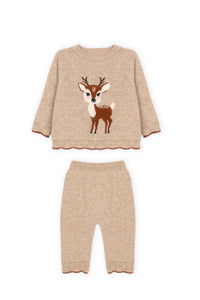 Dr. Kid Baby-Strickset mit Rehmotiv in Beige