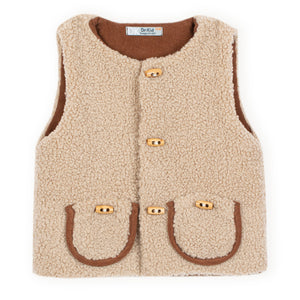 Jungen-Teddyweste mit Corddetails und Holzknöpfen – Beige