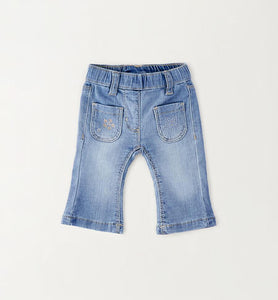 iDO Baby-Mädchenjeans CLEAR WASHED, ausgestellter Schnitt mit Strass-Taschen und verstellbarem Bund