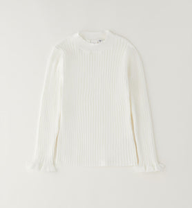 iDO Mädchen Ripppullover Creme mit Rüschenbündchen