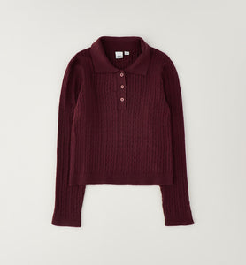 iDO Zopfstrickpullover für Mädchen mit Polokragen – Claret